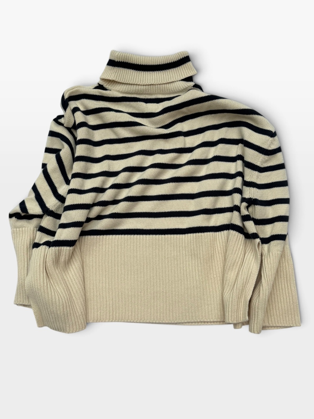 GAP Cream Navy Breton Stripe Oversized Knit Sweater Women XL Mock Neck